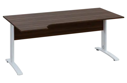 CRK 18 - 166 stůl kancelářský, rohový, levý, kovová podnož bílá, deska 18 mm, široký 1600 mm, ořech